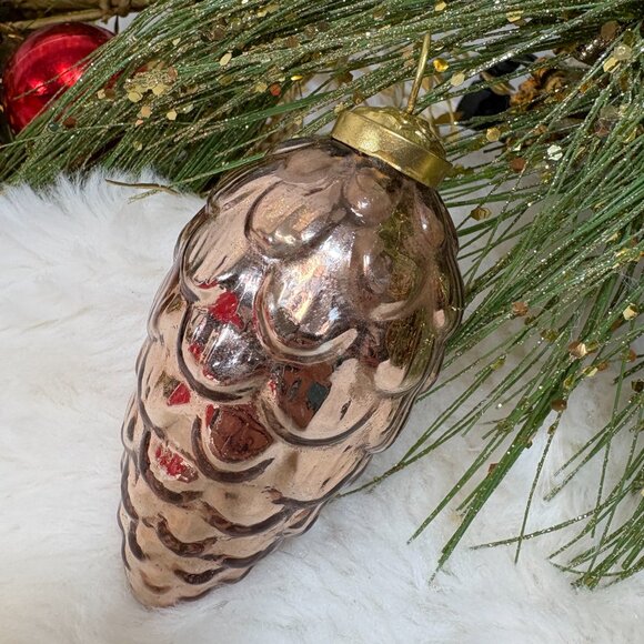 Martha Stewart Blown GLASS Copper PINECONE Ornaments Set of 4 NEW 5" - Picture 4 of 6